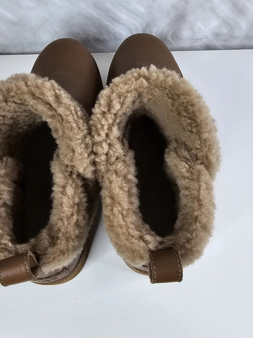 UGG Tan Shearling-Trim Platform Ankle Boots